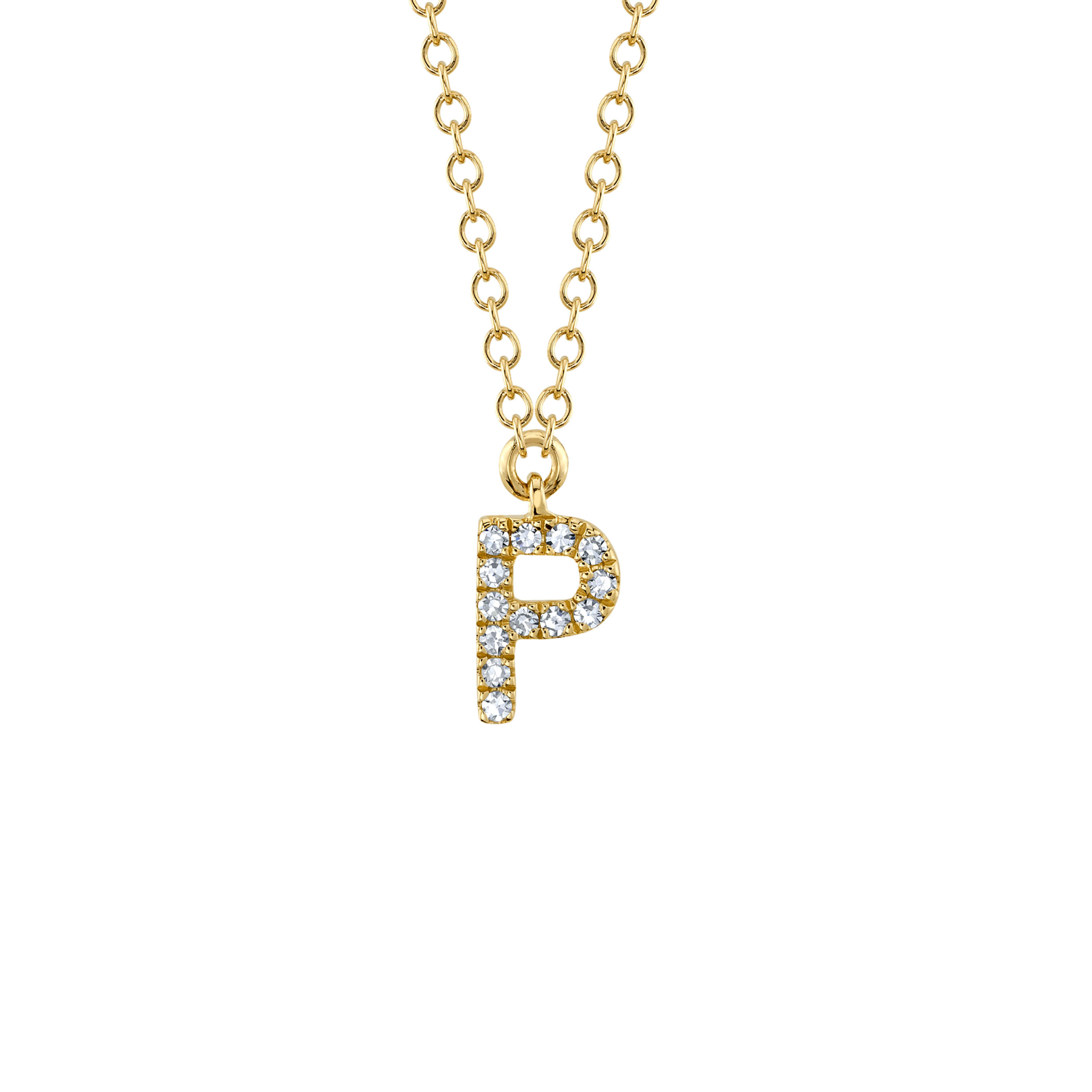 Shy Creation Initials Yellow Gold and Diamond Pave Letter P Necklace Maison Birks